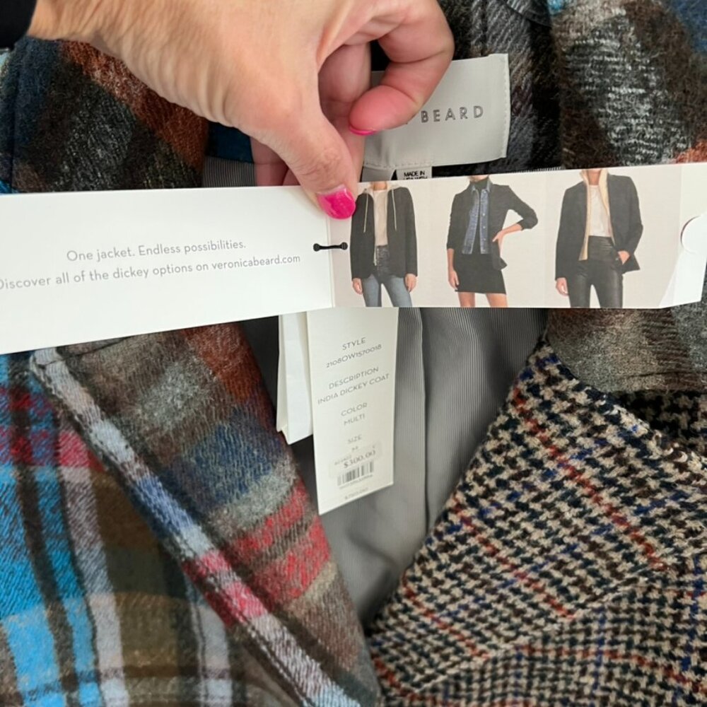 Veronica Beard India Patchwork Dickey Plaid Houndstooth 100% Wool Coat, size M - Picture 5 of 8